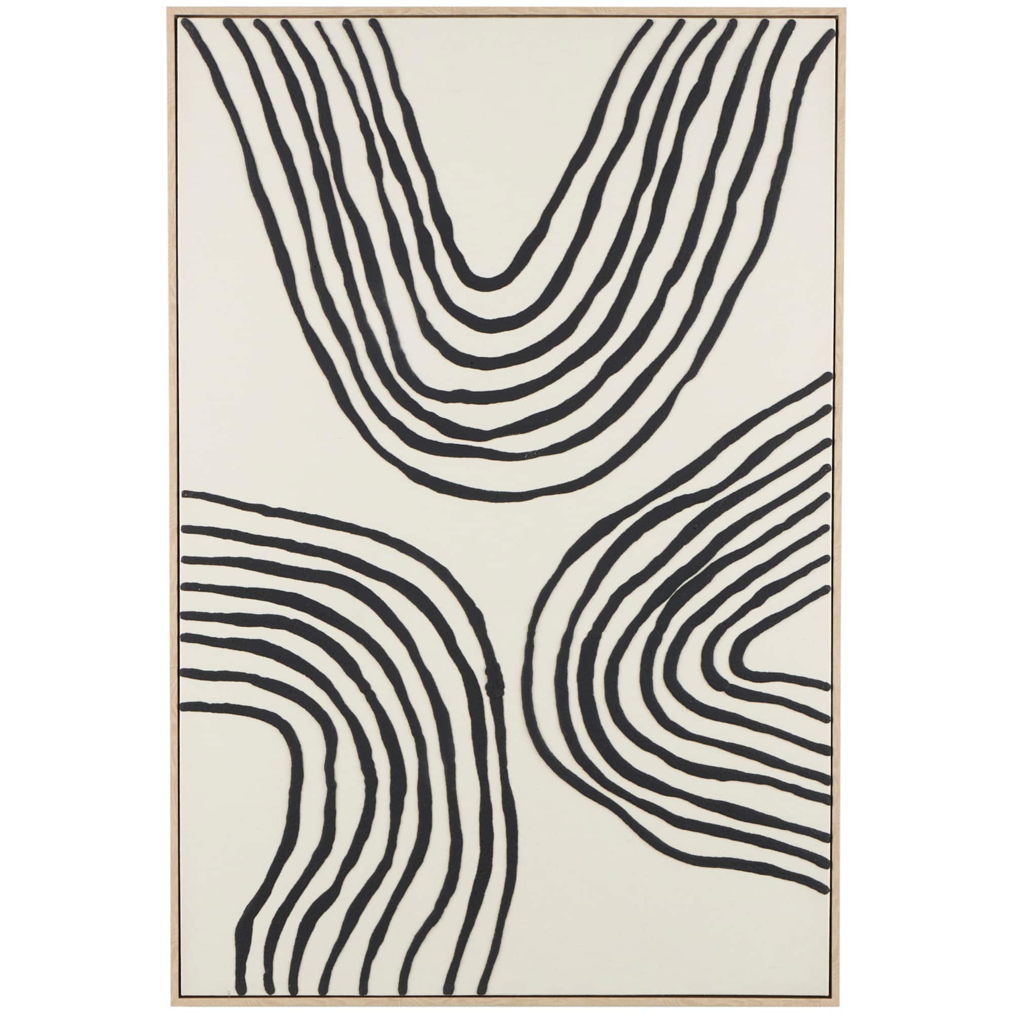 Black Wooden Abstract Wavy Line Framed Wall Art with Black Wooden Frame